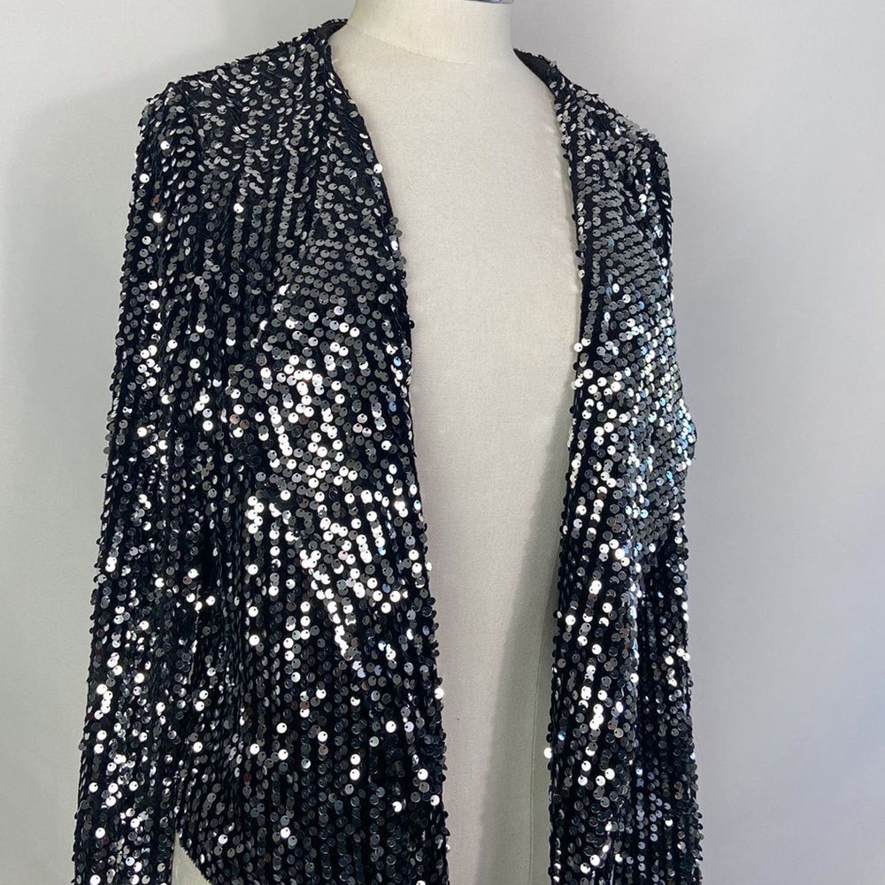Silver Black Sequins Crop Jacket - image 5